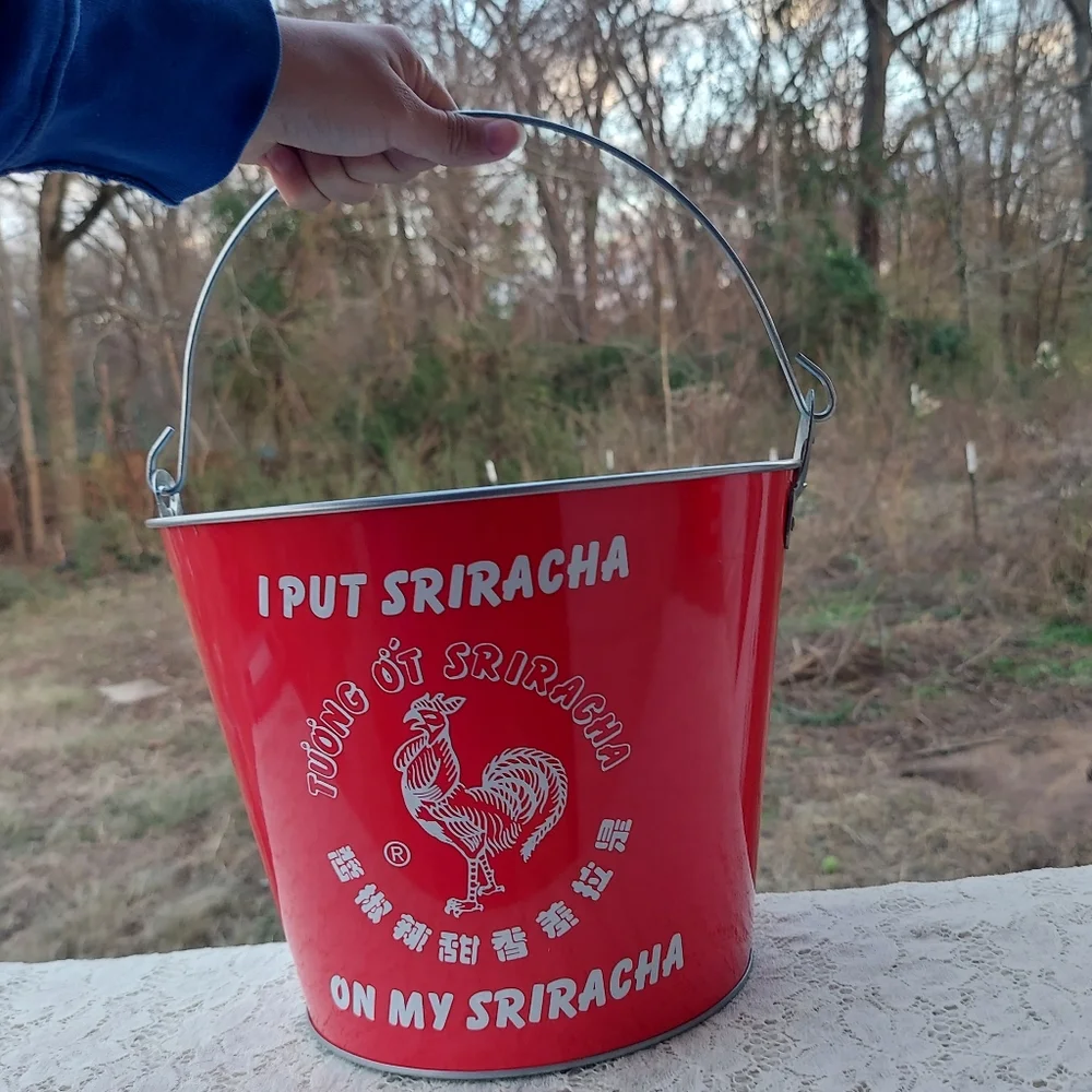 Decorative Sriracha Tin Bucket Advertising Collectible Red and White Hot Sauce